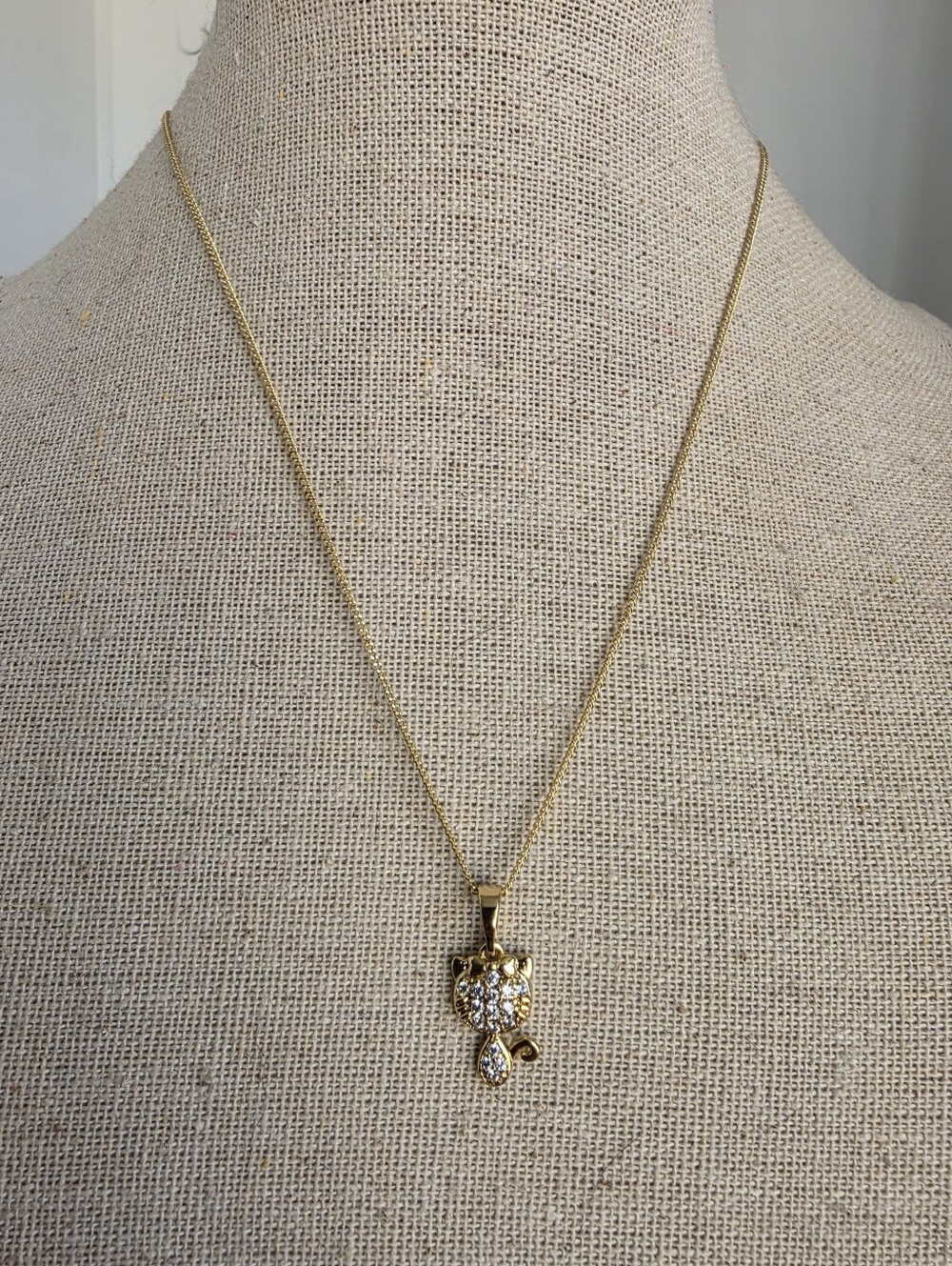 Gold Plated Crystal Cat Pendant Necklace Dainty Kitty Jewelry